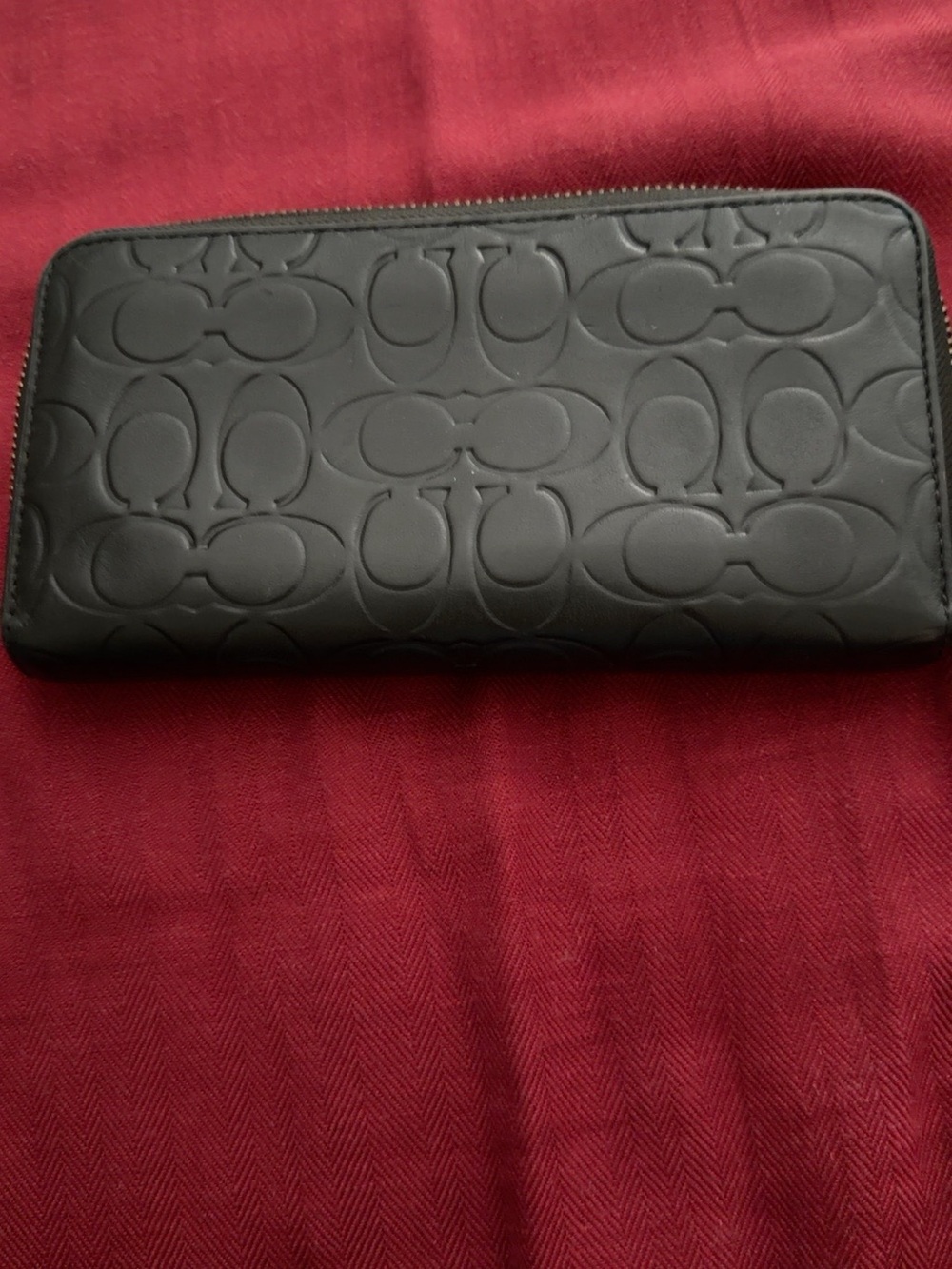 Coach Op Art Embossed Signature C Leather Accordion Zip-Around Wallet Black
